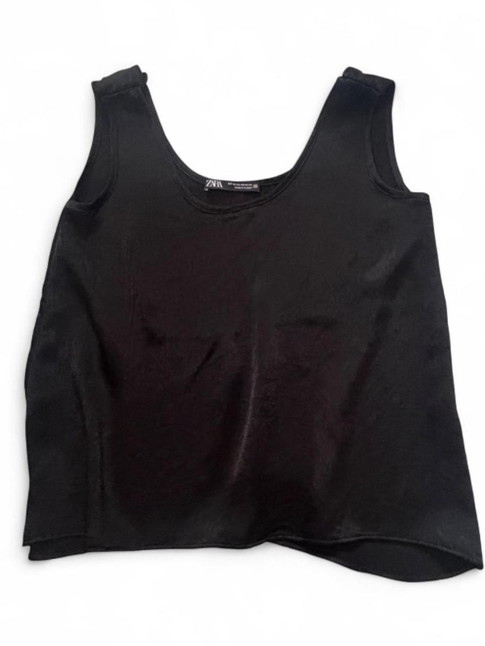 Zara Black Scoop-Neck Satin Tank